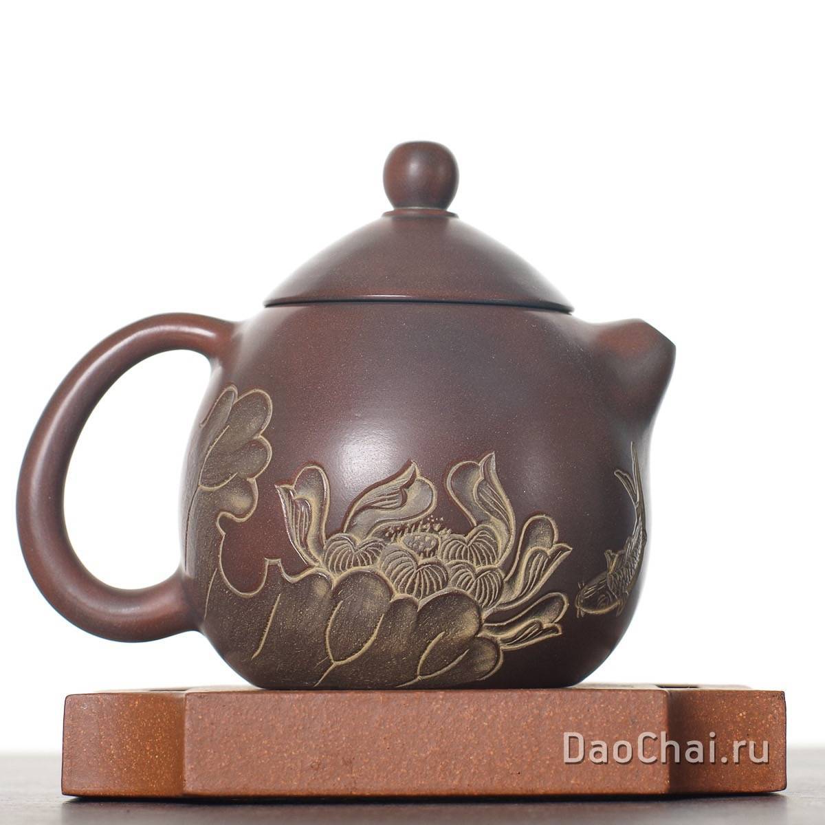 Чайник 130 мл «Лотос с карпом», циньчжоуская керамика (78032)-