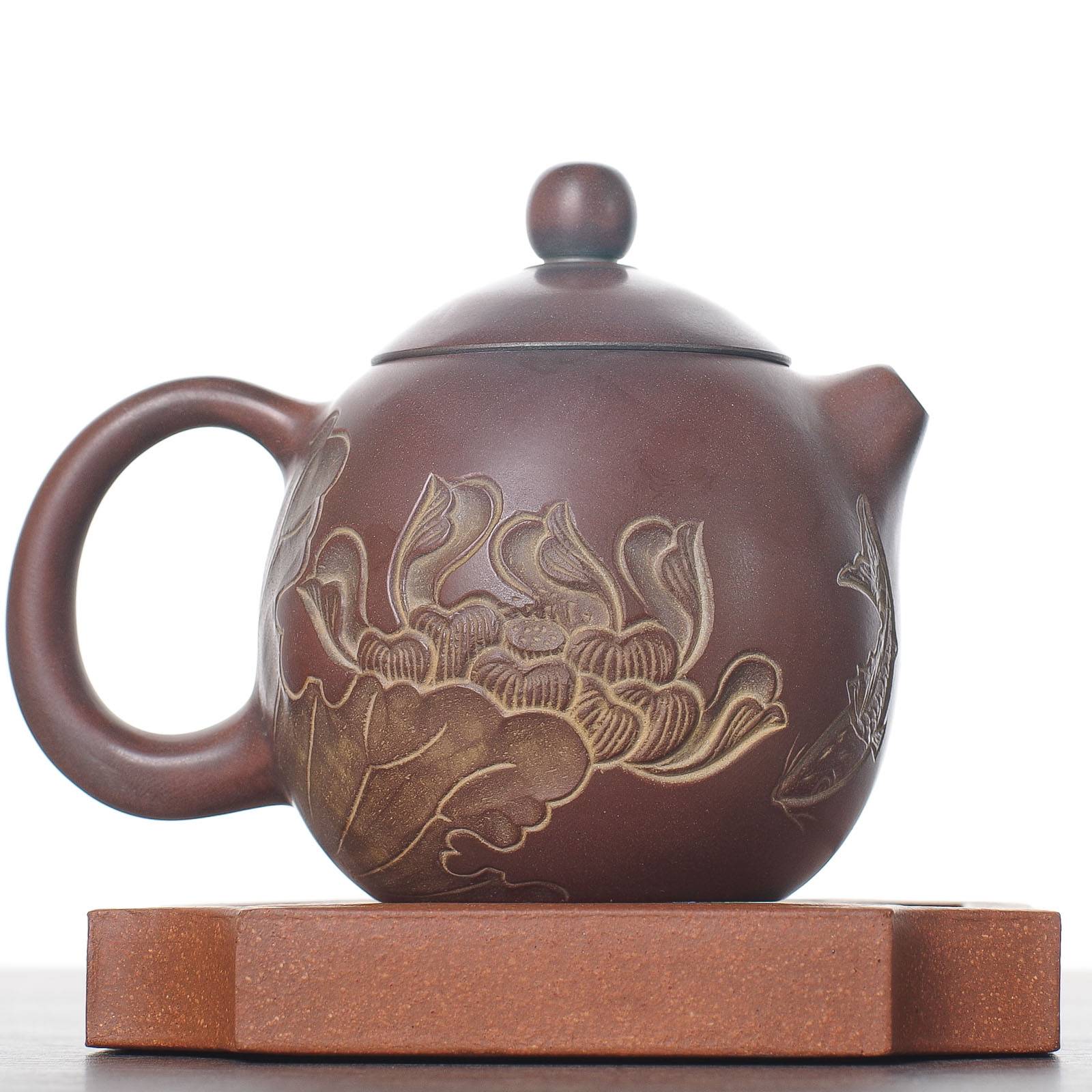 Чайник 140мл "Лотос и рыба", циньчжоуская керамика (78118)-