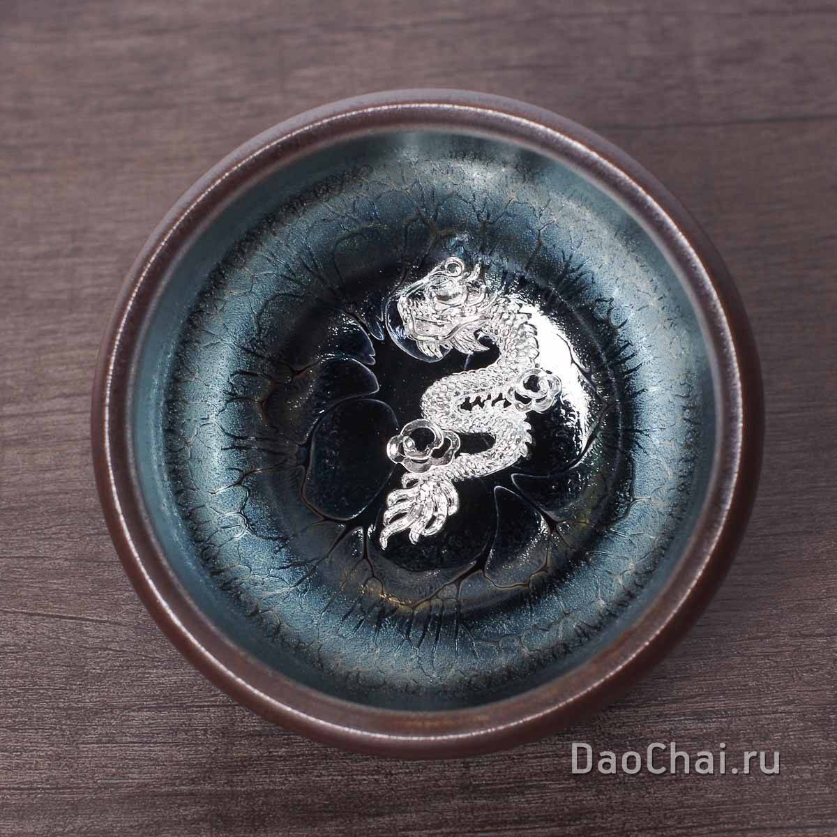 Пиала 100мл «Дракон», керамика Цзяньчжань, серебро (51974)-