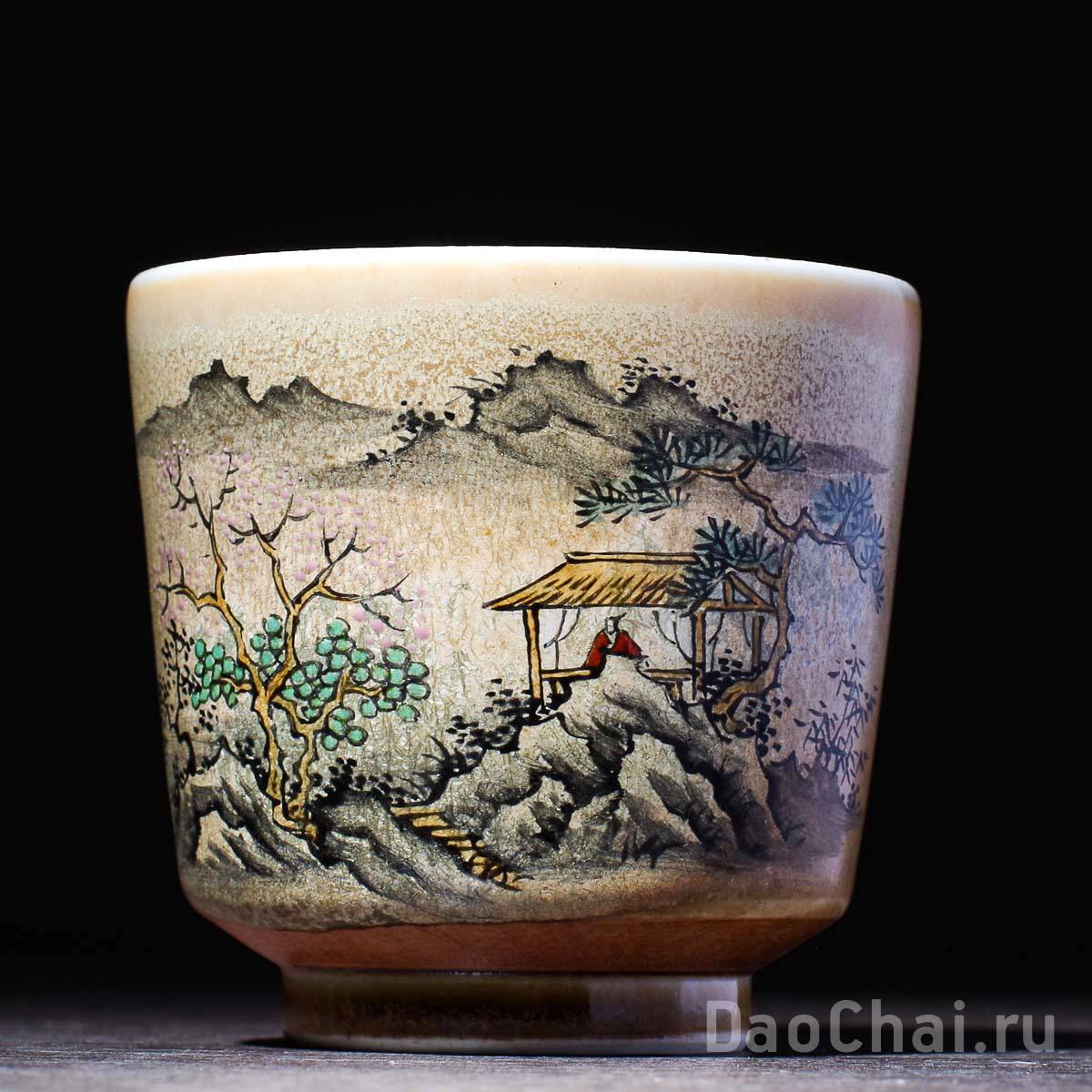 Пиала 120мл «Беседка», керамика из Цзиндэчжэнь, ручная роспись (52057)-