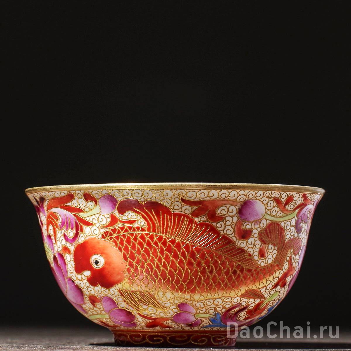 Пиала 90мл «Рыбы», гуюэсюаньский фарфор (52067)-