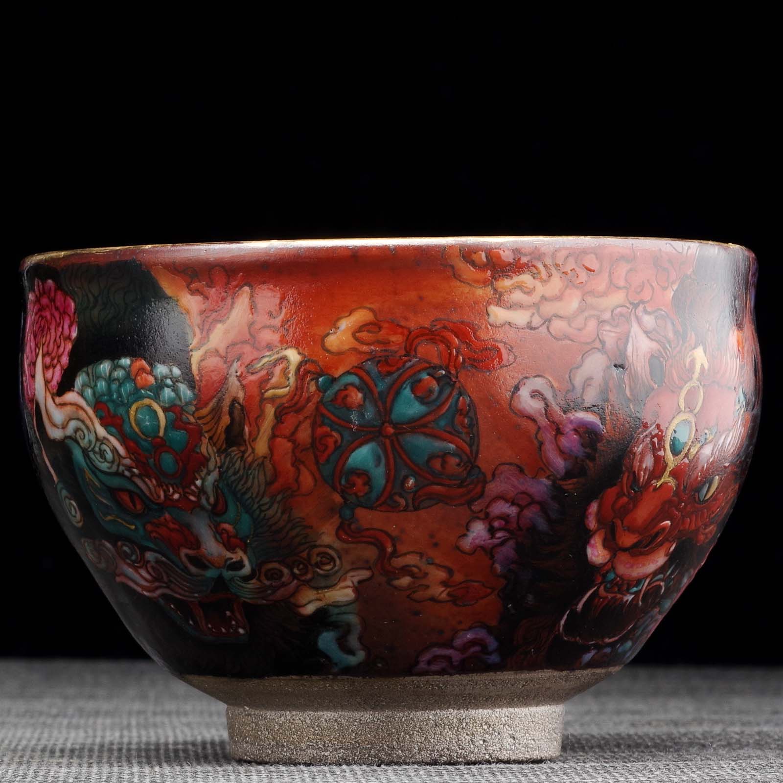 Пиала 225мл "Львы, катающие шар", керамика из Цзиндечжень (404476)-