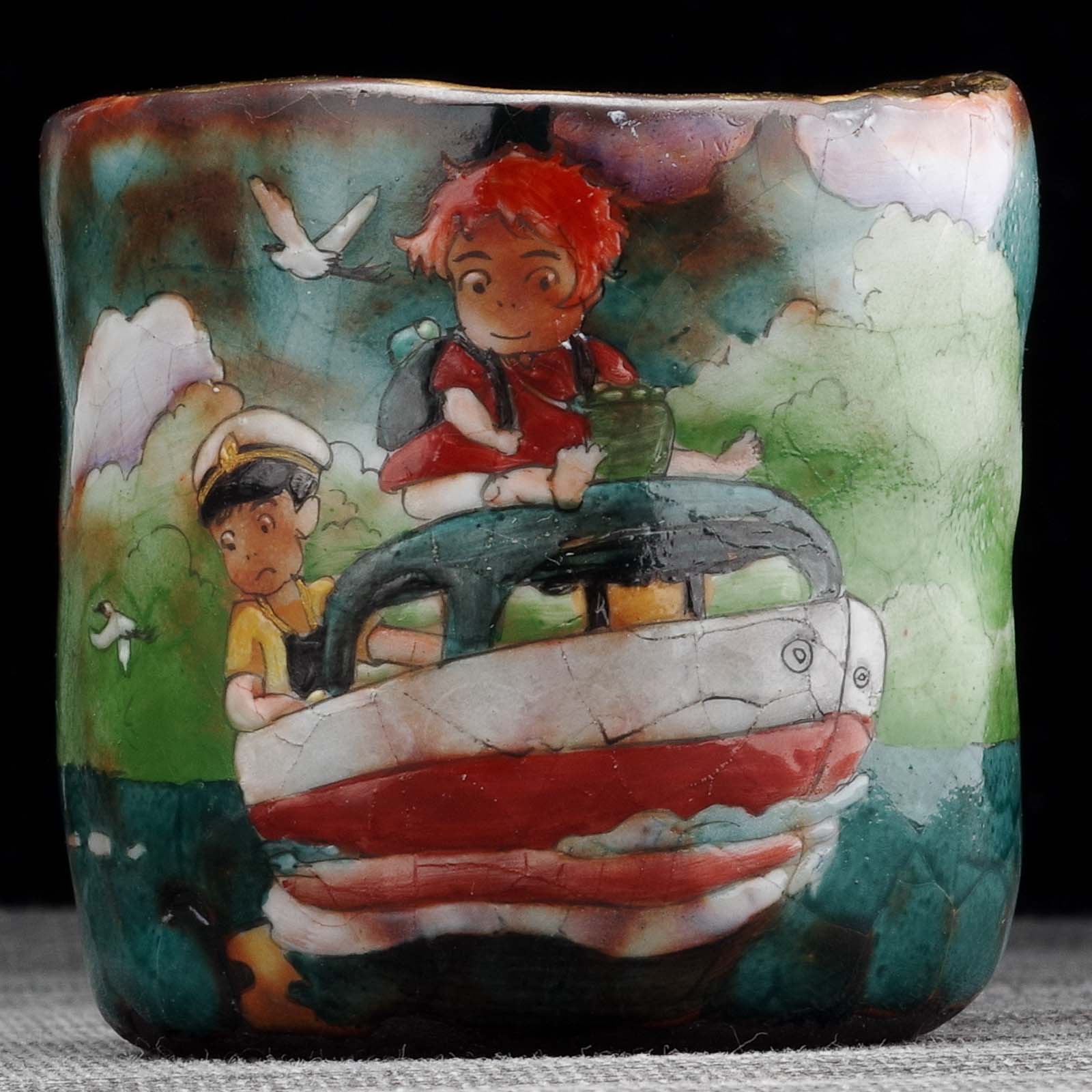 Пиала 130мл "Рыбка Поньо на утёсе", керамика из Цзиндечжень (404477)-