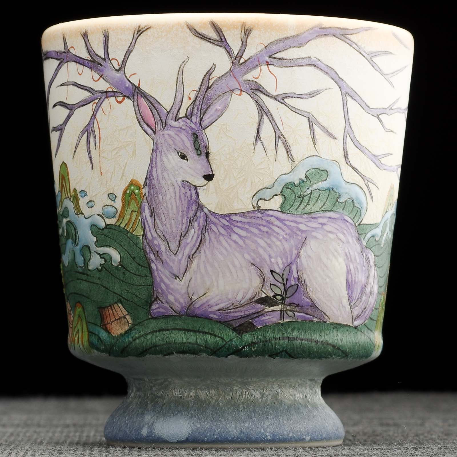 Пиала 85мл "Белый олень Фучжу из Книги гор и морей", фарфор из Цзиндечжень (404825)-