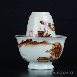 Чайная пара 45мл "Пейзаж", ручная роспись (51645)-