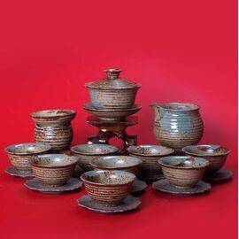Набор посуды "Керамика дровяного обжига" (гайвань, чахай, сито, пиалы)-