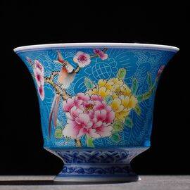 Пиала 70мл “Птица и пион", техники бахуа и цинхуа (400005)-