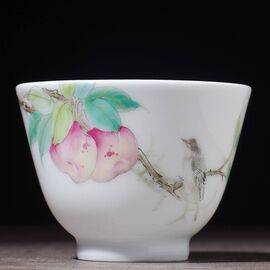 Пиала 95мл “Птица и персики”, фарфор из Цзиндечжэнь (400140)-