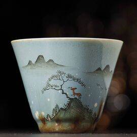 Пиала 80мл "Олененок", фарфор из Цзиндэчжень (400229)-