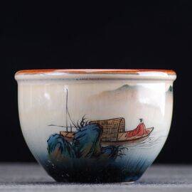 Пиала 170мл “Рыбацкая джонка”, фарфор из Цзиндечжень (400360)-