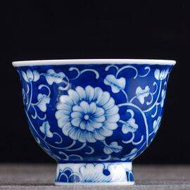 Пиала 80мл "Цветы", роспись цинхуа (400470)-