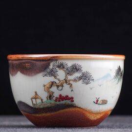 Пиала 135мл “Беседка у озера", керамика из Цзиндечжень (400573)-