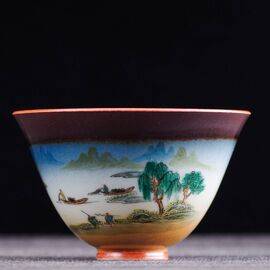 Пиала 105мл "Рыбаки", фарфор из Цзиндэчжень (400499)-