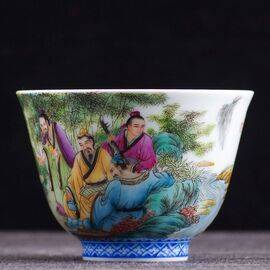 Пиала 145мл "Семь мудрецов из бамбуковой рощи", фарфор из Цзиндэчжень (400552)-