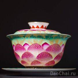 Гайвань 200мл "Лотос", техника фаланцай, фарфор из Цзиндэчжэнь (500119)-