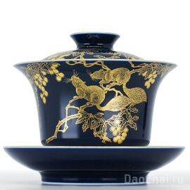 Гайвань 135мл, Цзилань, роспись золотом, цзиндэчженьский фарфор (500109)-