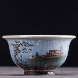 Пиала 120мл “Рыбацкая джонка”, фарфор из Цзиндечжень (400367)-
