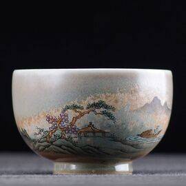 Пиала 110мл “Рыбацкая джонка”, керамика из Цзиндечжень (400373)-