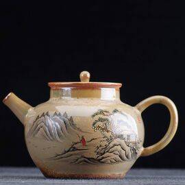 Чайник 225мл “Беседка на утесе”, керамика из Цзиндечжэнь (400425)-