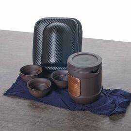 Дорожный набор, заварочная кружка, 3 пиалы, глина (7496)-