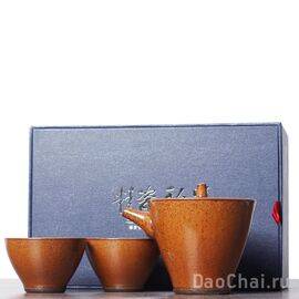 Набор посуды, 2 пиалы   чайник, керамика, ручная работа (7435)-