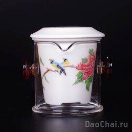 Заварочная колба 180мл "Наступила весна"  (фарфоровый сердечник, 鸟语花香)-