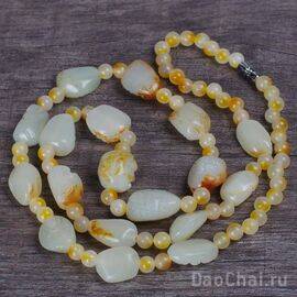 Бусы, хотаньский нефрит, резьба "лики" (99072)-