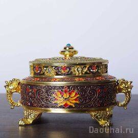 Курильница сянлу "Тибет", латунь, эмаль цзиньтайлань (9530)-