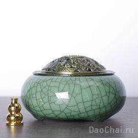 Курильница сянлу, керамика, зеленый кракле (9538)-