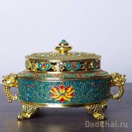 Курильница сянлу "Тибет", латунь, эмаль цзиньтайлань (9528)-