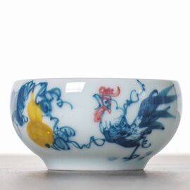 Пиала 50мл "Петух удачи и карьеры", фарфор цинхуа и фэньцай (52663)-