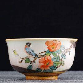 Пиала 155мл "Птица и цветы магнолии", керамика из Цзиндечжень (400812)-