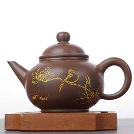 Чайник 130мл "Птица и лотос", циньчжоуская керамика (78261)-