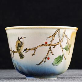 Пиала 105мл "Птица на ветке", фарфор из Цзиндечжень (401175)-