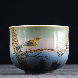 Пиала 140мл "Птица на сосне", фарфор из Цзиндечжень (401245)-
