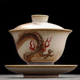 Гайвань 150мл "Золотой дракон - элемент металла", керамика из Цзиндэчжэнь (402314)-