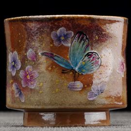 Пиала 90мл "Цветы и бабочка", фарфор из Цзиндечжень (402419)-