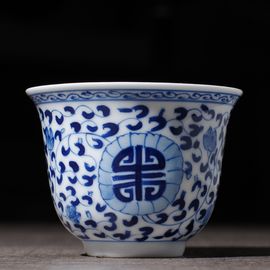 Пиала 80мл "Долголетие", роспись цинхуа, Цзиндэчжэнь (52290)-