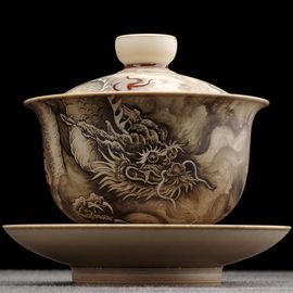 Гайвань 180мл "Черный дракон", роспись тушью, керамика из Цзиндэчжэнь (402460)-