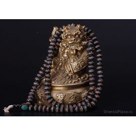 Четки 108 бусин черные  (кость яка медь бирюза)-