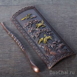 Чахэ с ложечкой "Два Журавля", медь, позолота (80218)-