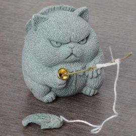 Фигурка "Кот рыбак", зелёный песчаник (61462)-