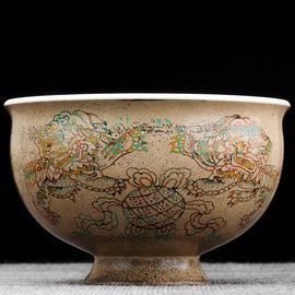 Пиала 120мл "Львы, катающие шар", лаковая роспись, селадон, мастер Ван Сэнь (54424)-