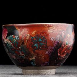 Пиала 225мл "Львы, катающие шар", керамика из Цзиндечжень (404476)-
