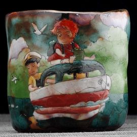 Пиала 130мл "Рыбка Поньо на утёсе", керамика из Цзиндечжень (404477)-