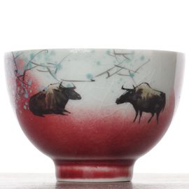 Пиала 75мл "Быки", Лан Яо Хун, фарфор (54680)-