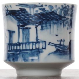 Пиала 80мл “Хижины”, цинхуа, ручная роспись (54647)-