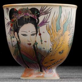 Пиала 90мл "Девушка и дракон", фарфор из Цзиндечжень (404520)-