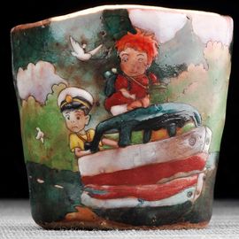 Пиала 115мл "Рыбка Поньо на утёсе", керамика из Цзиндечжень (404524)-