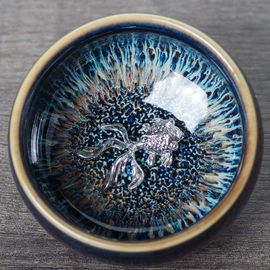 Пиала 85мл "Золотая рыбка", обливная керамика, серебро (52871)-